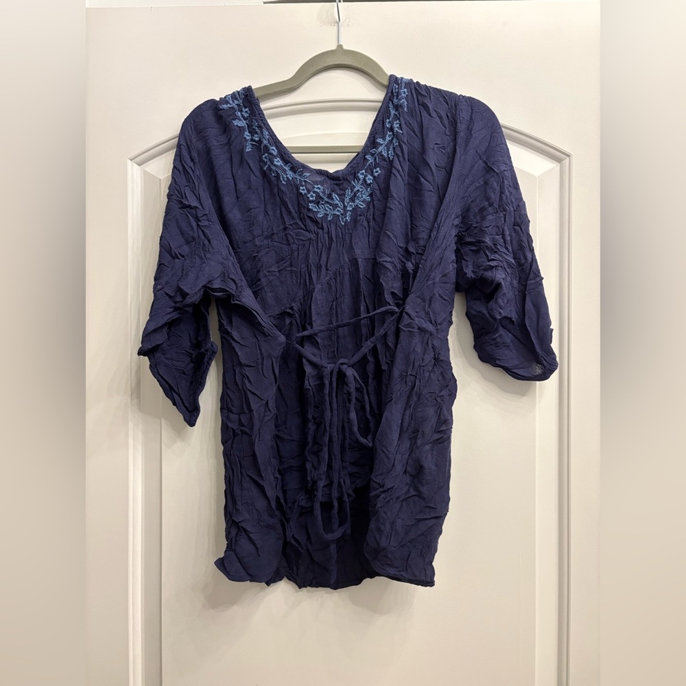 Motherhood Maternity Dark Blue Blouse with Embroidery